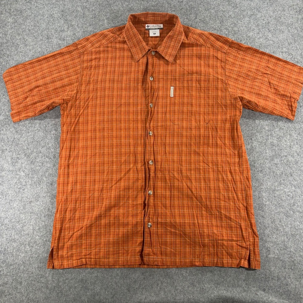 Columbia Sportswear Mens XL Orange Plaid Short Sleeve Button Up Shirt